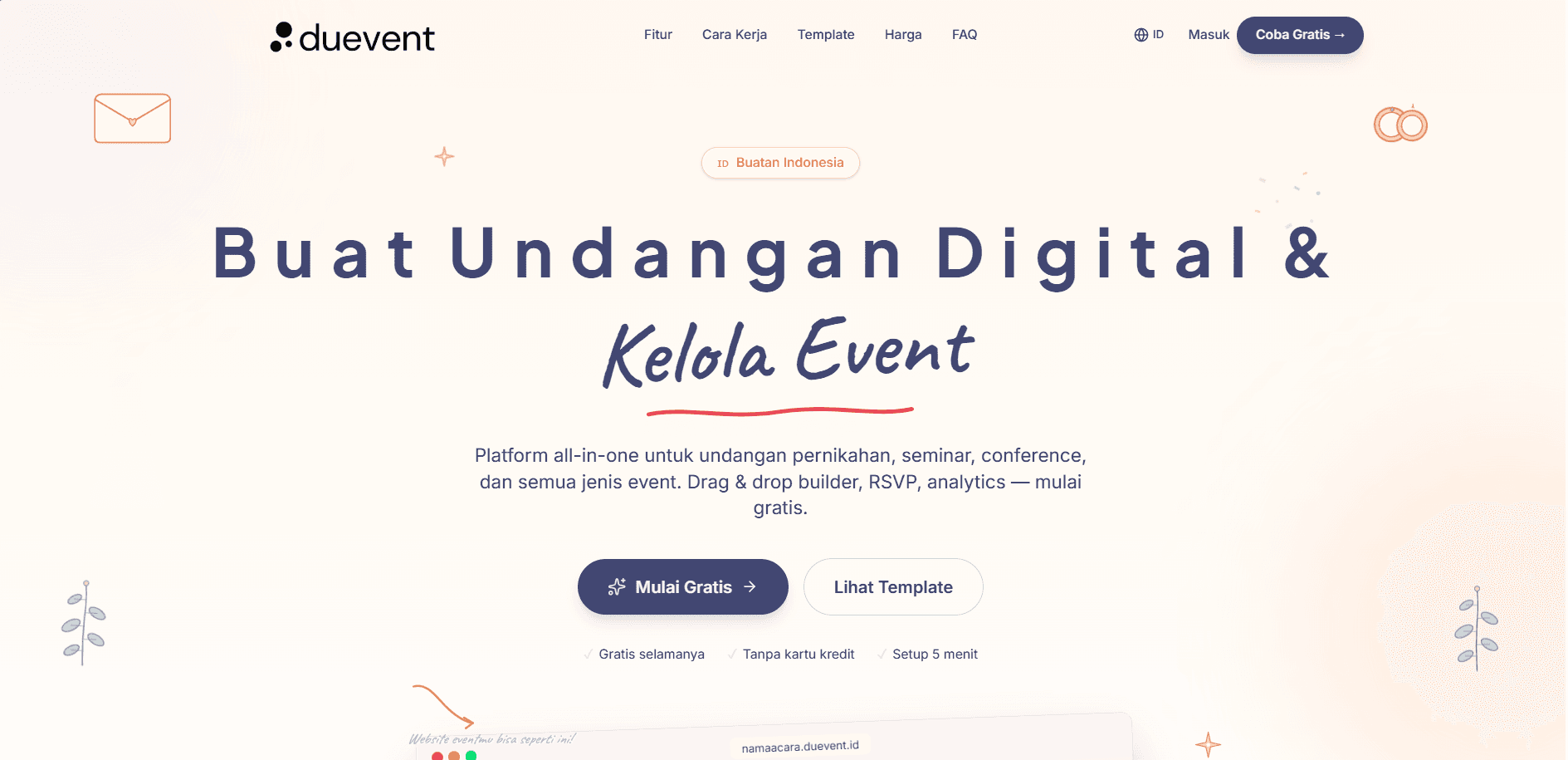 Screenshot preview of the Duevent.id landing page